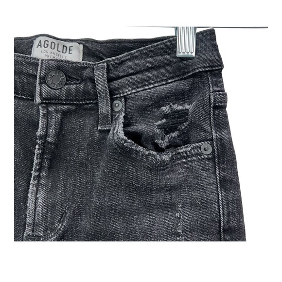 Agolde Sophie High Rise Skinny Crop Black Jeans SZ 26 Distressed Ripped Hem - Picture 3 of 10